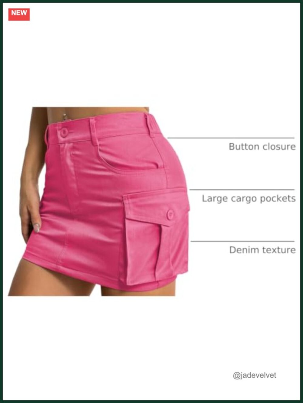 Denim Mini Skirt - Low Rise Cargo Jean Skirt with Pockets - Picture 3 of 6